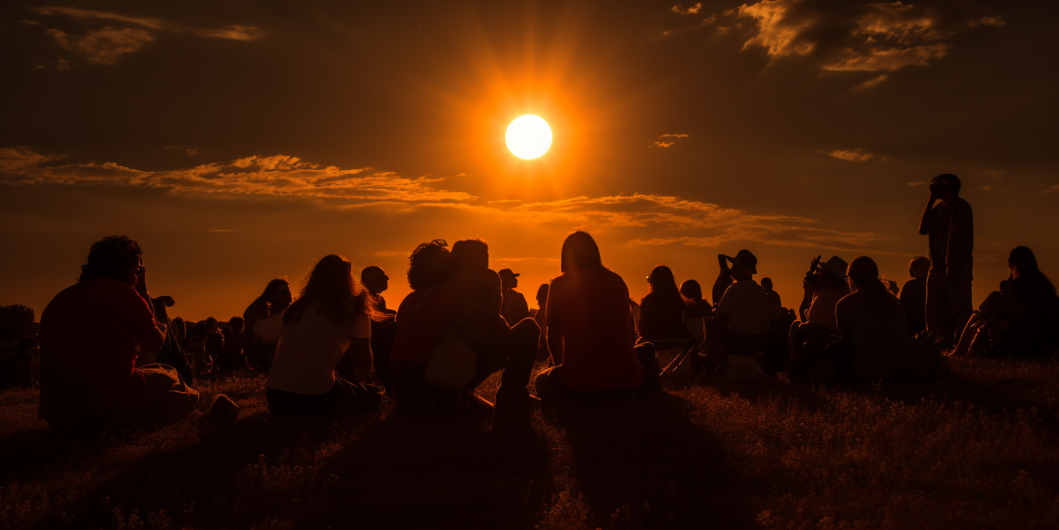 A group of people watching the sun set.