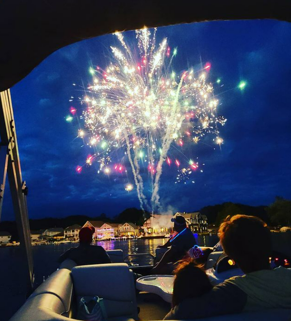 Fireworks over Conneaut Lake view from a Boat